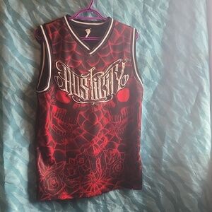 Vintage Hostility Tank Jersey/Shirt Men Medium(?) Red/Black Skull& roses